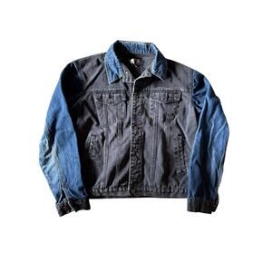 10.Deep Black Denim Blue Denim Colorblock XL Button Up Jean Jacket